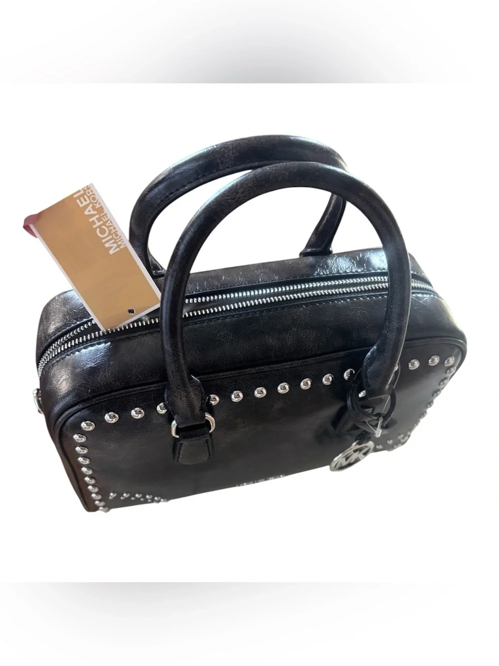 NWT Michael Kors Thompson Medium Distressed Studded Satchel in black